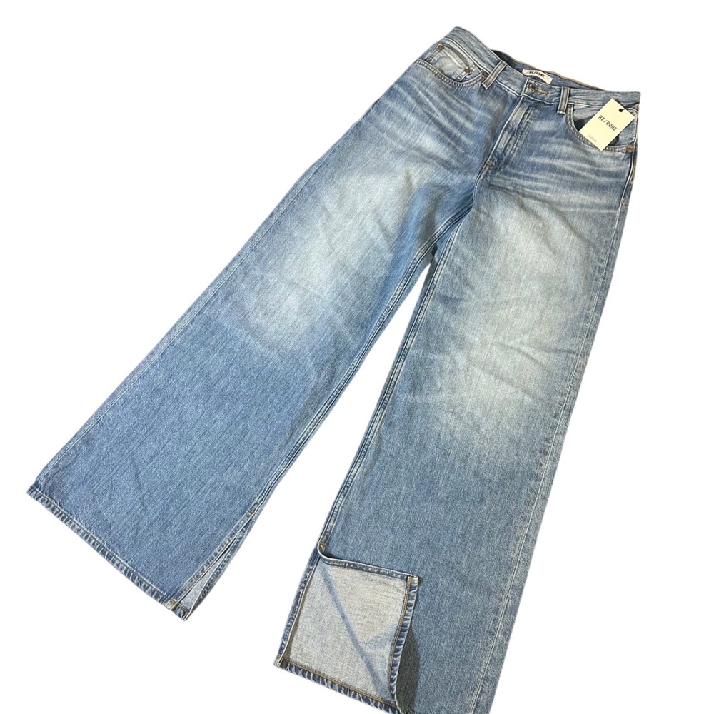RE/DONE Wide Leg Jeans NWT Women's 27/28 Blue High Rise Side Slit Denim